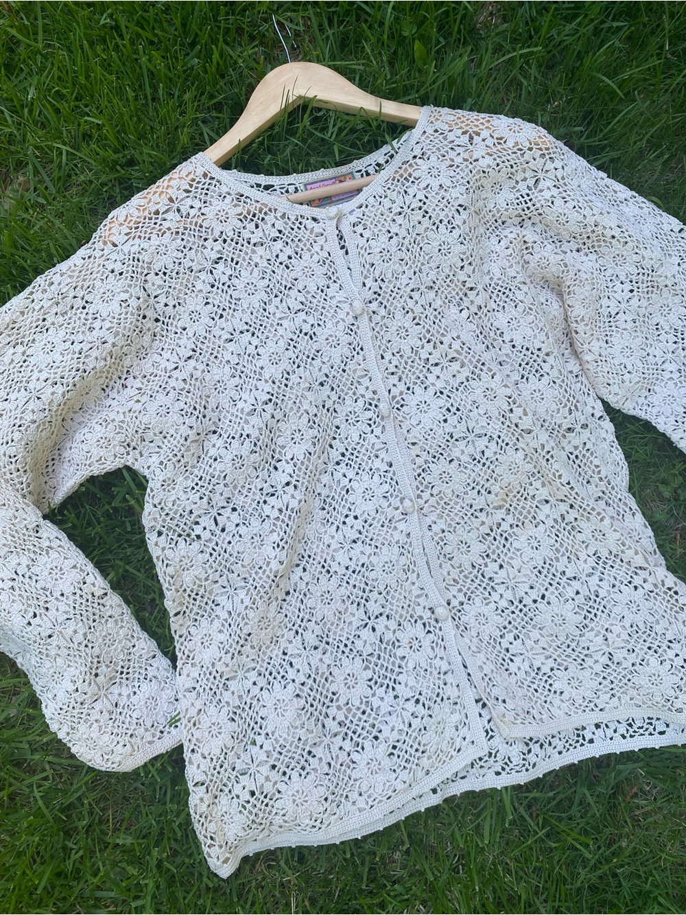 APRIL CORNELL crochet lace cream cardigan sweater top size medium/large